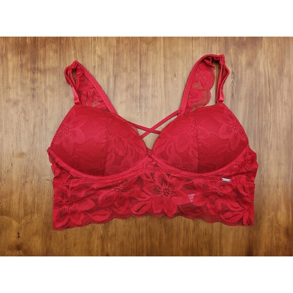 Victoria's Secret PINK Size S Red Lace Date Padded Push Up Bra Longline Boho - Picture 1 of 4